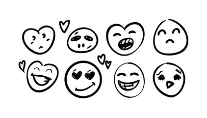 Hand drawn doodle emoji with a smiling face cartoon