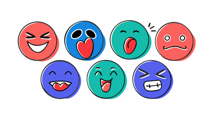 Hand drawn emoji faces collection cartoon happy