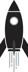 Black rocket launching space exploration icon