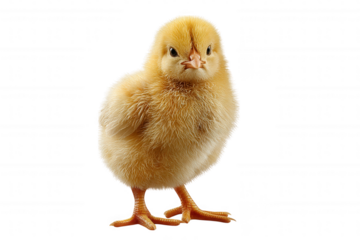 A fluffy yellow chick standing isolated on transparent background