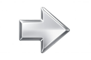 Shiny metallic silver arrow pointing to the right on a transparent background, perfect for indicating direction or progress