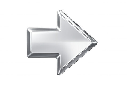 Shiny metallic silver arrow pointing to the right on a transparent background, perfect for indicating direction or progress