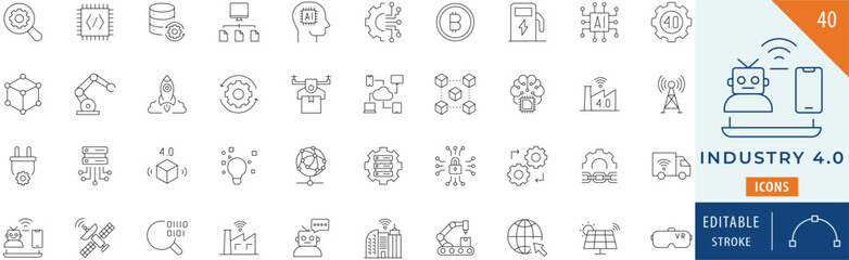 Industry 4.0 icon collection set. Editable stroke.