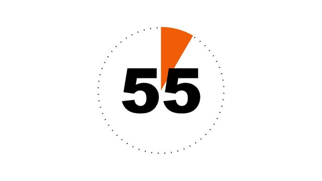 60 seconds countdown timer animation. 60 second circle Countdown timer from 60 to 0 animation on white background. 1 minute Digital Countdown Timer Animation. 4k motion video.
