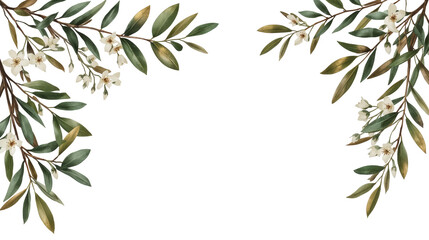 Botanical beauty: Floral branches frame with delicate blossoms and serene greenery.