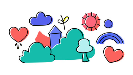 Playful doodle elements abstract shapes