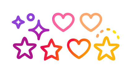 Playful gradient shapes hearts and stars vector