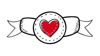Red heart on ribbon banner doodle