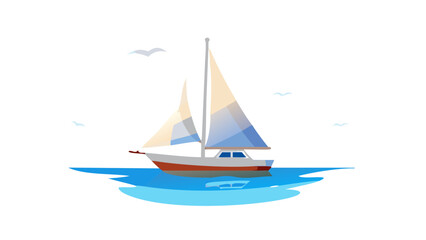 Sailboat with birds on water sailing ocean