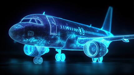 Futuristic Passenger Jet in 3D Hologram Style