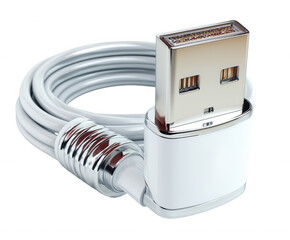 White usb charging cable with apple logo isolated on transparent background