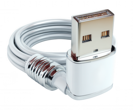 White usb charging cable with apple logo isolated on transparent background - Powered by Adobe