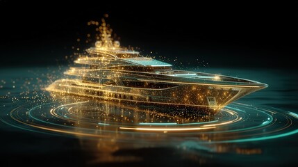 Luxury Mega Yacht Rendered as 3D Hologram