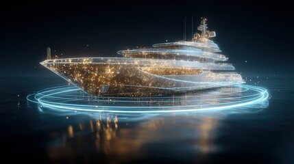 Luxury Mega Yacht Rendered as 3D Hologram