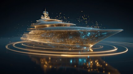Luxury Mega Yacht Rendered as 3D Hologram