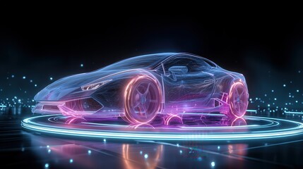 Futuristic Sports Car as a 3D Hologram