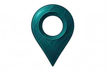 Location pin in teal signaling gps navigation, showcasing sleek design against transparent backdrop for digital mapping interface