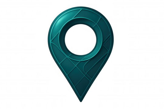 Location pin in teal signaling gps navigation, showcasing sleek design against transparent backdrop for digital mapping interface
