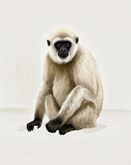 Contemplative Primate Sitting gibbon isolated watercolor vector illustration svg