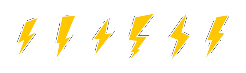 A set of six unique lightning bolt designs in yellow.