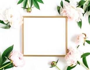 Elegant frame surrounded by pink peonies