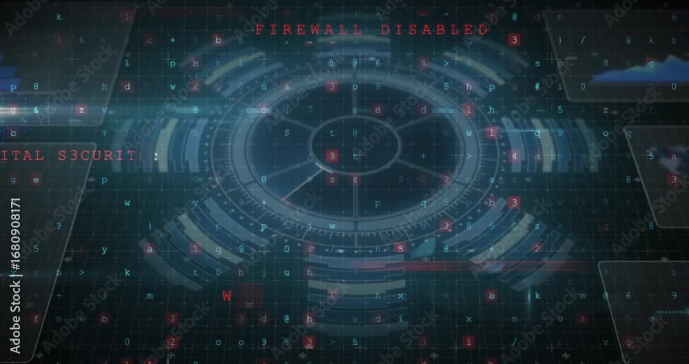 Wall mural animation of data processing over grid on black background
