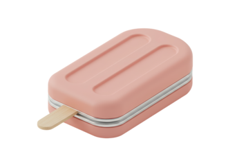 Isolated blush-pink rectangular popsicle shape container with wood stick for cosmetic items