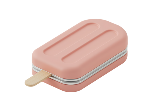Isolated blush-pink rectangular popsicle shape container with wood stick for cosmetic items