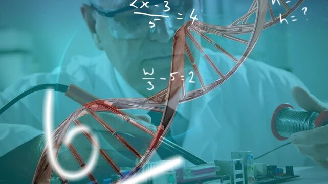 Animated DNA strand with data processing symbolizes global digital business networking. - Powered by Adobe