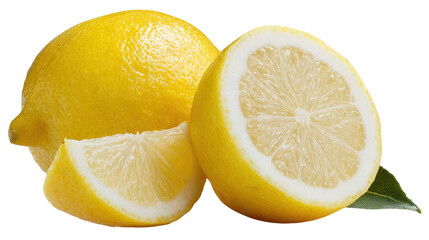Two Whole Lemons and a Slice on a Transparent Background