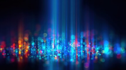 A stunning display of vibrant bokeh and dynamic light beams in a futuristic digital abstract.