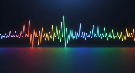 Obraz premium Dynamic neon soundwave pulsating with vibrant rainbow colors, perfect for music, technology, and creative projects
