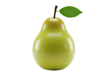 Isolated Green Pear with Leaf Close Up Still Life, Fresh Healthy Fruit with Stem Detail