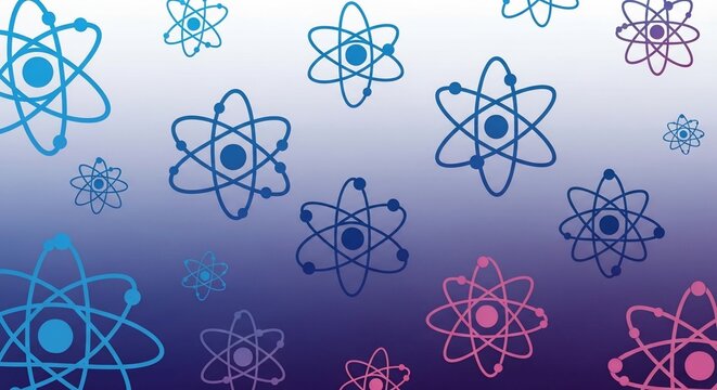 Atom illustration on a gradient background Science and technology concept. - Powered by Adobe