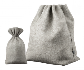 Two fabric drawstring bags isolated on transparent background