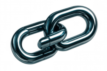 Metallic chain links gleaming, interlocking tightly, symbolizing strength and connection, reflecting collaborative spirit against transparent backdrop