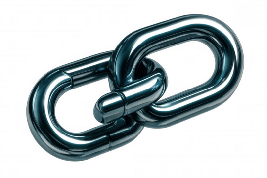 Metallic chain links gleaming, interlocking tightly, symbolizing strength and connection, reflecting collaborative spirit against transparent backdrop