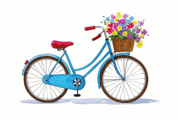 Fototapeta premium Charm of Yesteryear a vintage bicycle with a basket of colorful flowers isolated watercolor vector illustration svg