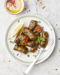 Stuffed vine leaves with rice and tomato