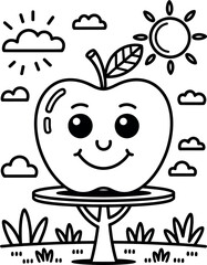 Cute Apple Character Standing on a Tree Under the Sun and Clouds