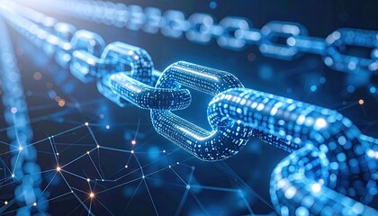 Glowing Blue Blockchain Chain Visualization Secure Data Network