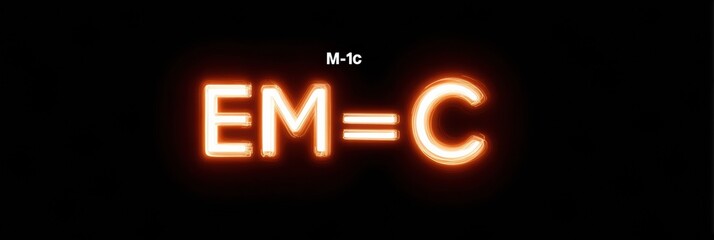 Neon Light Display Featuring the Equation EM Equals C in a Dark Setting at Night