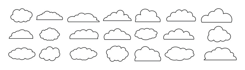 Set of Black Cloud Icons – Silhouette Vector Collection for Weather, Sky and UI Design.
