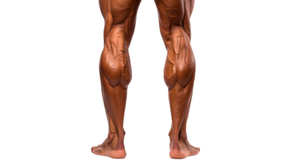 A close-up view of muscular legs, showcasing defined muscle structure and anatomy.