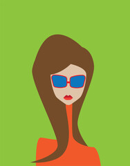 Beautiful girl's face on colorful background. Vector illustration.