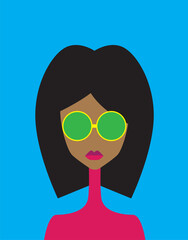 Beautiful girl's face on colorful background. Vector illustration.