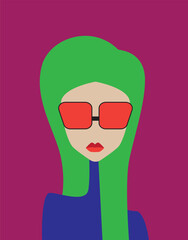 Beautiful girl's face on colorful background. Vector illustration.