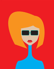Beautiful girl's face on colorful background. Vector illustration.
