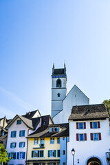 Fototapeta premium Aarau, Haldentor, Halden, Stadtkirche, Kirche, Altstadt, Altstadthäuser, Haldenring, Stadt, Aare, Fluss, Sommer, Sommertag, Aargau, Schweiz
