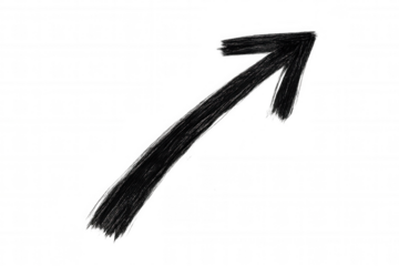 Black upward-right brush arrow, symbolizing business growth, success trajectory on transparent backdrop
